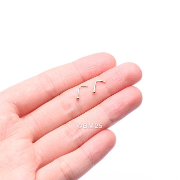 14 Karat Gold Ball Top L-Shaped Nose Ring - Picture 3 of 5